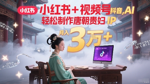 小红书+视频号+抖音，AI轻松制作唐朝贵妇IP，每天30分钟，轻松产出N条，月入3W+网络赚钱,项目资源网,副业资源网,兼职项目,网赚课程-副业赚钱-互联网创业-独家轻创IP大圣网创