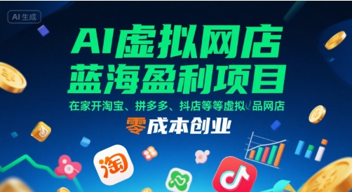 AI虚拟网店蓝海盈利项目，在家开淘宝、拼多多、抖店等虚拟品网店，零成本创业网络赚钱,项目资源网,副业资源网,兼职项目,网赚课程-副业赚钱-互联网创业-独家轻创IP大圣网创
