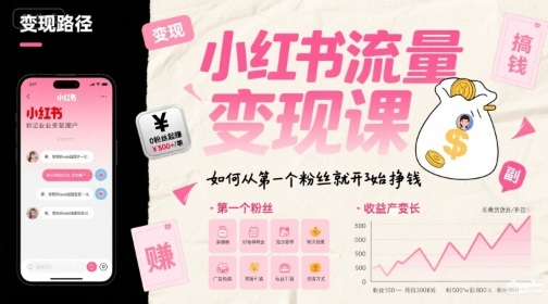 小红书流量变现课，如何从第一个粉丝就开始挣钱网络赚钱,项目资源网,副业资源网,兼职项目,网赚课程-副业赚钱-互联网创业-独家轻创IP大圣网创