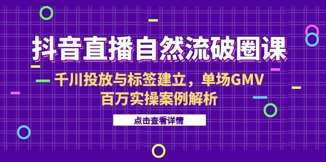 （15136期）抖音直播自然流破圈课-6月，千川投放与标签建立，单场GMV百万实操案例解析网络赚钱,项目资源网,副业资源网,兼职项目,网赚课程-副业赚钱-互联网创业-独家轻创IP大圣网创