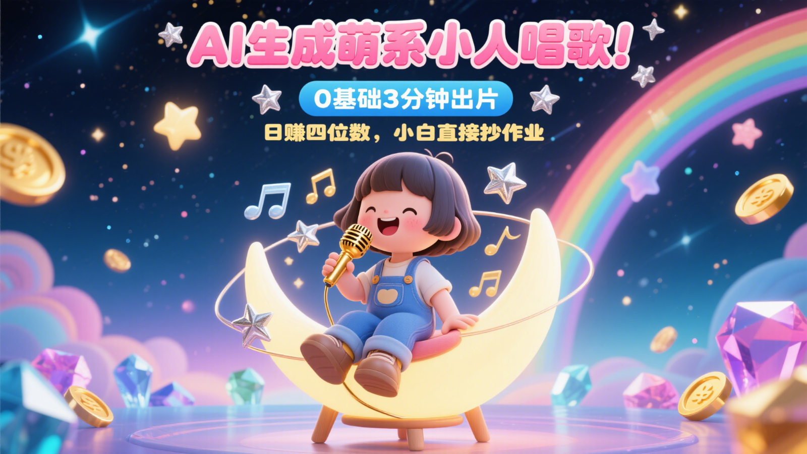 AI生成萌系小人唱歌！0基础3分钟出片，28个作品涨粉9万，日赚四位数，小白直接抄作业网络赚钱,项目资源网,副业资源网,兼职项目,网赚课程-副业赚钱-互联网创业-独家轻创IP大圣网创