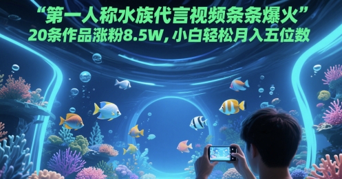第一人称水族代言视频条条爆火，20条作品涨粉8.5W，小白轻松月入五位数网络赚钱,项目资源网,副业资源网,兼职项目,网赚课程-副业赚钱-互联网创业-独家轻创IP大圣网创