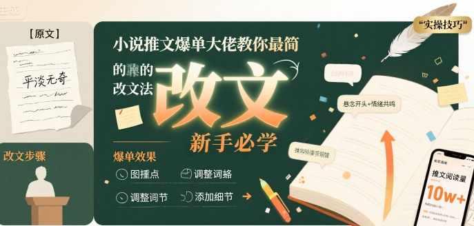 小说推文爆单大佬教你最简单的改文方法实操课，新手必学网络赚钱,项目资源网,副业资源网,兼职项目,网赚课程-副业赚钱-互联网创业-独家轻创IP大圣网创
