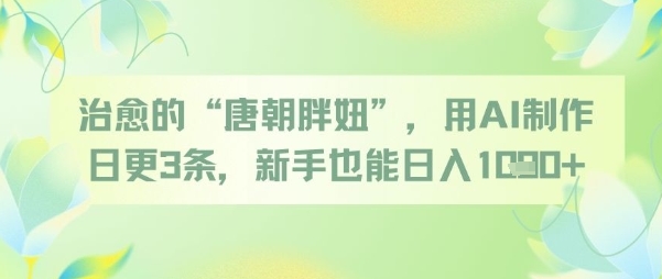 治愈的“唐朝胖妞”，用AI制作日更3条，新手也能日入多张网络赚钱,项目资源网,副业资源网,兼职项目,网赚课程-副业赚钱-互联网创业-独家轻创IP大圣网创