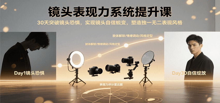 镜头表现力系统提升课，30天突破镜头恐惧实现自信蜕变，塑造独一无二表现风格网络赚钱,项目资源网,副业资源网,兼职项目,网赚课程-副业赚钱-互联网创业-独家轻创IP大圣网创