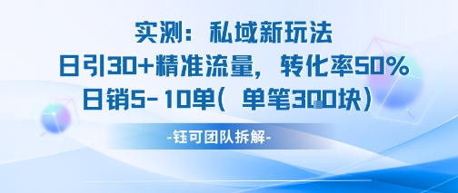 实测私域新玩法日引30加精准流量转化率50%日销5-10单每笔3张网络赚钱,项目资源网,副业资源网,兼职项目,网赚课程-副业赚钱-互联网创业-独家轻创IP大圣网创