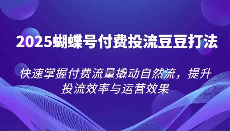 2025蝴蝶号付费投流豆豆打法，快速掌握付费流量撬动自然流，提升投流效率与运营效果网络赚钱,项目资源网,副业资源网,兼职项目,网赚课程-副业赚钱-互联网创业-独家轻创IP大圣网创