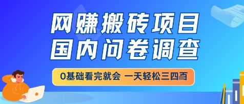 网创搬砖项目，国内问卷调查，小白轻松上手，一天三四张的也不难，干就完了【揭秘】网络赚钱,项目资源网,副业资源网,兼职项目,网赚课程-副业赚钱-互联网创业-独家轻创IP大圣网创