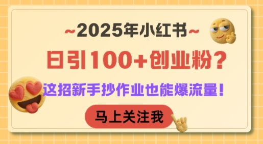 2025年小红书日引100+创业粉？这招新手抄作业也能爆流量！网络赚钱,项目资源网,副业资源网,兼职项目,网赚课程-副业赚钱-互联网创业-独家轻创IP大圣网创