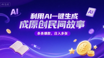 利用AI一键生成原创民间故事，无限制生成，条条爆款，日入多张网络赚钱,项目资源网,副业资源网,兼职项目,网赚课程-副业赚钱-互联网创业-独家轻创IP大圣网创