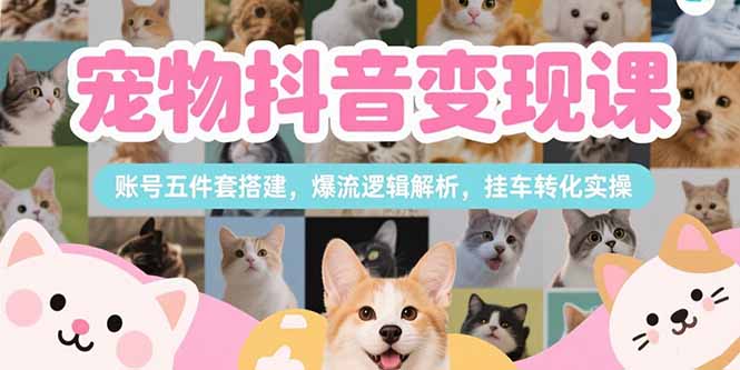 宠物抖音变现课，账号五件套搭建，爆流逻辑解析，挂车转化实操网络赚钱,项目资源网,副业资源网,兼职项目,网赚课程-副业赚钱-互联网创业-独家轻创IP大圣网创