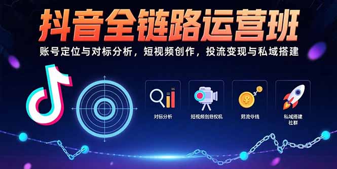 抖音全链路运营班：账号定位与对标分析，短视频创作，投流变现与私域搭建网络赚钱,项目资源网,副业资源网,兼职项目,网赚课程-副业赚钱-互联网创业-独家轻创IP大圣网创