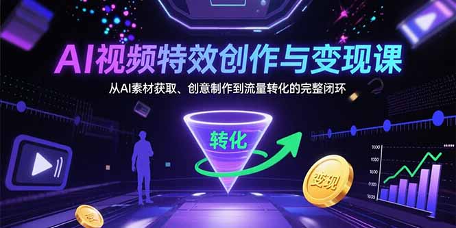AI视频特效创作与变现课：从AI素材获取、创意制作到流量转化的完整闭环网络赚钱,项目资源网,副业资源网,兼职项目,网赚课程-副业赚钱-互联网创业-独家轻创IP大圣网创