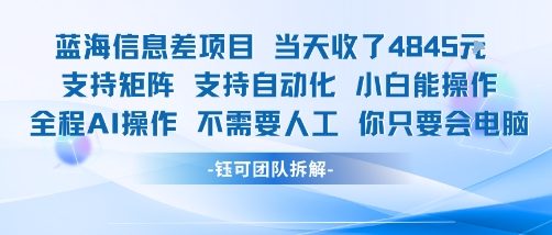 蓝海信息差项目当天收米1k+ 支持矩阵支持自动化小白能操作全程AI操作不需要人工你只要会电脑网络赚钱,项目资源网,副业资源网,兼职项目,网赚课程-副业赚钱-互联网创业-独家轻创IP大圣网创