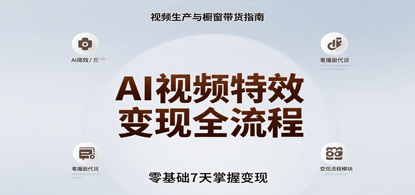 AI视频特效变现全流程，零基础7天掌握视频生产到橱窗带货变现网络赚钱,项目资源网,副业资源网,兼职项目,网赚课程-副业赚钱-互联网创业-独家轻创IP大圣网创
