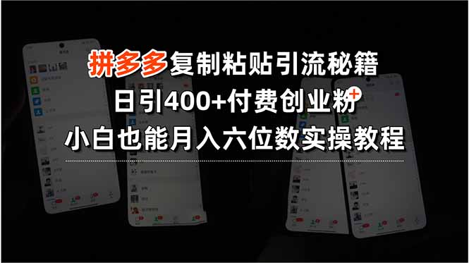 拼多多复制粘贴引流秘籍，日引400+付费创业粉，小白也能月入六位数实操…网络赚钱,项目资源网,副业资源网,兼职项目,网赚课程-副业赚钱-互联网创业-独家轻创IP大圣网创