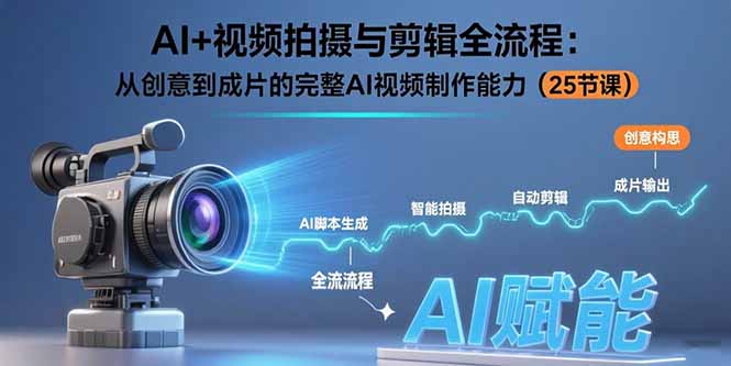 AI+视频拍摄与剪辑全流程：从创意到成片的完整AI视频制作能力(25节课网络赚钱,项目资源网,副业资源网,兼职项目,网赚课程-副业赚钱-互联网创业-独家轻创IP大圣网创