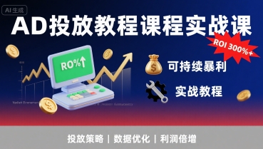 AD投放教程课程实战课，实现广告ROI300%+可持续暴利网络赚钱,项目资源网,副业资源网,兼职项目,网赚课程-副业赚钱-互联网创业-独家轻创IP大圣网创