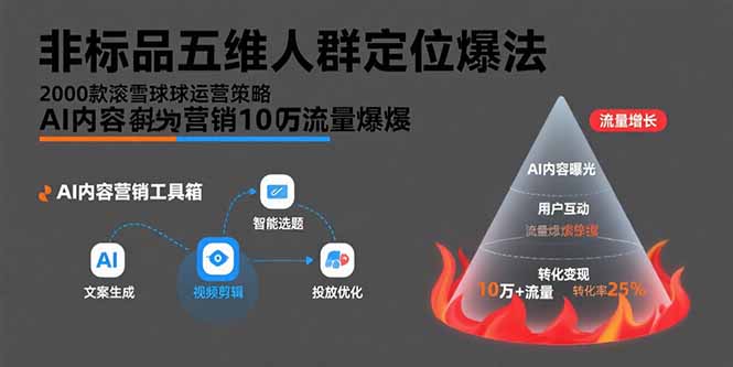 非标品五维人群定位法，2000款滚雪球运营策略，AI内容营销10万流量引爆网络赚钱,项目资源网,副业资源网,兼职项目,网赚课程-副业赚钱-互联网创业-独家轻创IP大圣网创