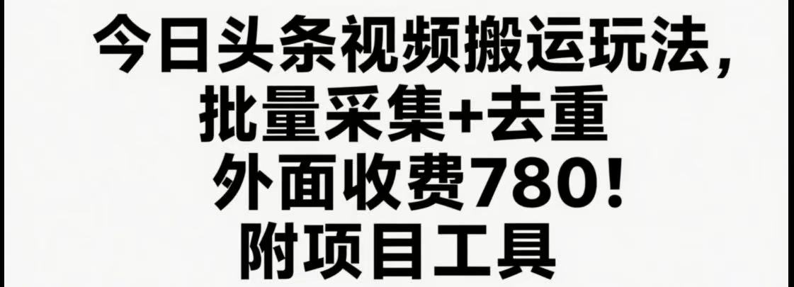 今日头条视频搬运玩法，软件一键去重，轻松日入500+附项目工具网络赚钱,项目资源网,副业资源网,兼职项目,网赚课程-副业赚钱-互联网创业-独家轻创IP大圣网创