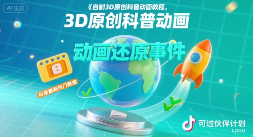 自制3D原创科普动画教程，动画还原事件，抖音最新热门赛道，可过伙伴计划网络赚钱,项目资源网,副业资源网,兼职项目,网赚课程-副业赚钱-互联网创业-独家轻创IP大圣网创