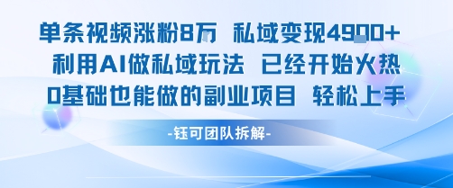 单条视频私域变现4.9k+利用AI做私域玩法 已经开始火热0基础也能做的副业项目轻松上手网络赚钱,项目资源网,副业资源网,兼职项目,网赚课程-副业赚钱-互联网创业-独家轻创IP大圣网创