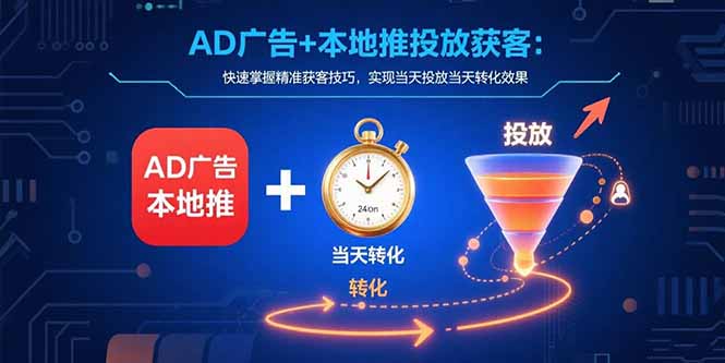 AD广告+本地推投放获客：快速掌握精准获客技巧，实现当天投放当天转化效果网络赚钱,项目资源网,副业资源网,兼职项目,网赚课程-副业赚钱-互联网创业-独家轻创IP大圣网创
