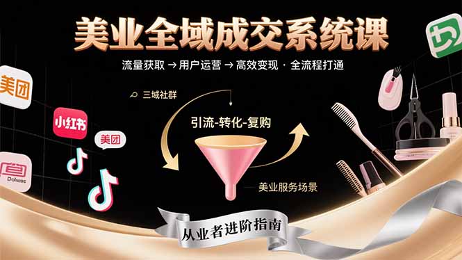 美业全域成交系统课程：帮助美业从业者打通从流量获取到高效变现全流程网络赚钱,项目资源网,副业资源网,兼职项目,网赚课程-副业赚钱-互联网创业-独家轻创IP大圣网创