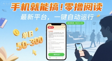 手机就能搞！零撸阅读挂G，最新平台，一键自动运行，随时随地挣，单日50-3张+【揭秘】网络赚钱,项目资源网,副业资源网,兼职项目,网赚课程-副业赚钱-互联网创业-独家轻创IP大圣网创