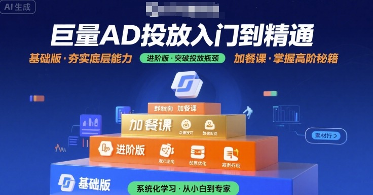 巨量AD投放入门到精通，基础版+进阶版+加餐课网络赚钱,项目资源网,副业资源网,兼职项目,网赚课程-副业赚钱-互联网创业-独家轻创IP大圣网创