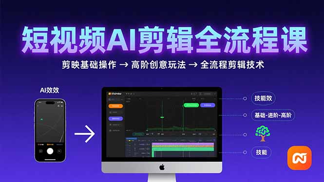 短视频AI剪辑技能，从剪映基础操作到高阶创意玩法，全流程剪辑技术网络赚钱,项目资源网,副业资源网,兼职项目,网赚课程-副业赚钱-互联网创业-独家轻创IP大圣网创