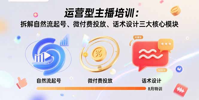 运营型主播培训：拆解自然流起号、微付费投放、话术设计三大核心模块-8月网络赚钱,项目资源网,副业资源网,兼职项目,网赚课程-副业赚钱-互联网创业-独家轻创IP大圣网创