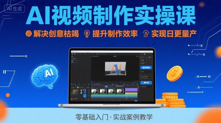 Ai视频制作实操课，解决创意枯竭、效率低下痛点，实现日更量产可持续变现网络赚钱,项目资源网,副业资源网,兼职项目,网赚课程-副业赚钱-互联网创业-独家轻创IP大圣网创
