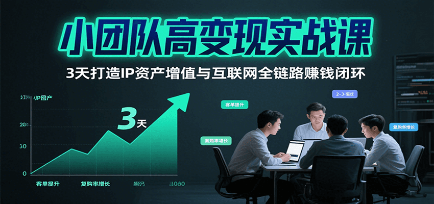 小团队高变现实战课，3天打造IP资产增值与互联网全链路赚钱闭环(第二期)网络赚钱,项目资源网,副业资源网,兼职项目,网赚课程-副业赚钱-互联网创业-独家轻创IP大圣网创