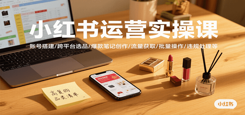 小红书运营实操课，账号搭建/跨平台选品/爆款笔记创作/流量获取/批量操作/违规处理等网络赚钱,项目资源网,副业资源网,兼职项目,网赚课程-副业赚钱-互联网创业-独家轻创IP大圣网创