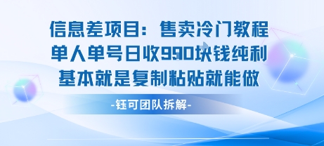 信息差项目：售卖冷门教程单人单号日收9张纯利基本就是复制粘贴就能做网络赚钱,项目资源网,副业资源网,兼职项目,网赚课程-副业赚钱-互联网创业-独家轻创IP大圣网创