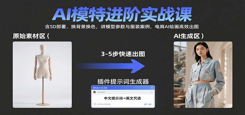 AI模特进阶实战课：含SD部署、换背景换色，讲模型参数与服装案例，电商AI绘画高效出图网络赚钱,项目资源网,副业资源网,兼职项目,网赚课程-副业赚钱-互联网创业-独家轻创IP大圣网创