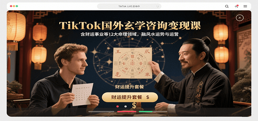 TikTok国外玄学咨询变现课,含财运事业等12大命理领域,融风水运势与运营网络赚钱,项目资源网,副业资源网,兼职项目,网赚课程-副业赚钱-互联网创业-独家轻创IP大圣网创