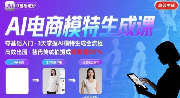 AI模特进阶课程，0基础高效生成逼真电商模特图网络赚钱,项目资源网,副业资源网,兼职项目,网赚课程-副业赚钱-互联网创业-独家轻创IP大圣网创