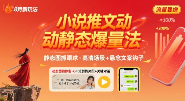 8月小说推文全新玩法，动静态图片+搭配小说文案爆量玩法网络赚钱,项目资源网,副业资源网,兼职项目,网赚课程-副业赚钱-互联网创业-独家轻创IP大圣网创