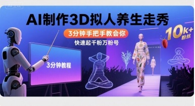 Ai制作3D拟人养生走秀，3分钟手把手教会你，快速起千粉万粉号网络赚钱,项目资源网,副业资源网,兼职项目,网赚课程-副业赚钱-互联网创业-独家轻创IP大圣网创
