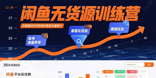闲鱼无货源训练营：账号准备养号/垂直化选品/黑搜玩法，0基础30天盈利指南网络赚钱,项目资源网,副业资源网,兼职项目,网赚课程-副业赚钱-互联网创业-独家轻创IP大圣网创