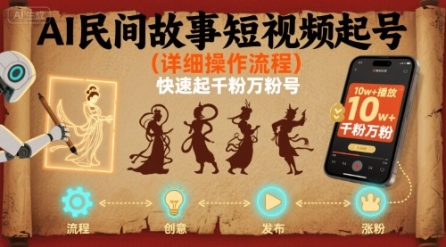 AI民间故事短视频起号，详细操作流程，快速起千粉万粉号网络赚钱,项目资源网,副业资源网,兼职项目,网赚课程-副业赚钱-互联网创业-独家轻创IP大圣网创
