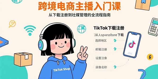 跨境电商主播入门课，TikTok下载注册，支付工具配置，社媒账号管理全流程网络赚钱,项目资源网,副业资源网,兼职项目,网赚课程-副业赚钱-互联网创业-独家轻创IP大圣网创