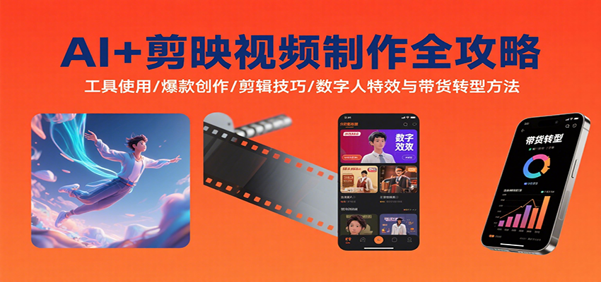 AI+剪映视频制作全攻略：工具使用/爆款创作/剪辑技巧/数字人特效与带货转型方法网络赚钱,项目资源网,副业资源网,兼职项目,网赚课程-副业赚钱-互联网创业-独家轻创IP大圣网创