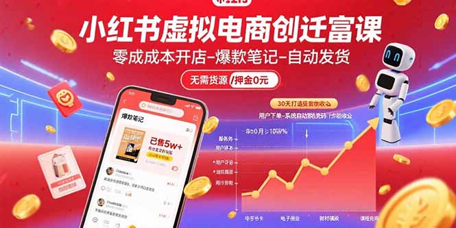 小红书虚拟电商创富课：零成本开店/爆款笔记/自动发货,30天打造被动收入网络赚钱,项目资源网,副业资源网,兼职项目,网赚课程-副业赚钱-互联网创业-独家轻创IP大圣网创