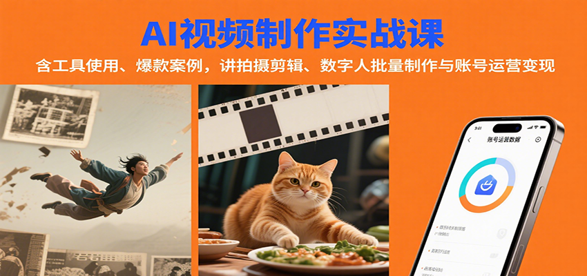 AI视频制作实战:含工具使用、爆款案例,讲拍摄剪辑、数字人批量制作与账号运营变现网络赚钱,项目资源网,副业资源网,兼职项目,网赚课程-副业赚钱-互联网创业-独家轻创IP大圣网创