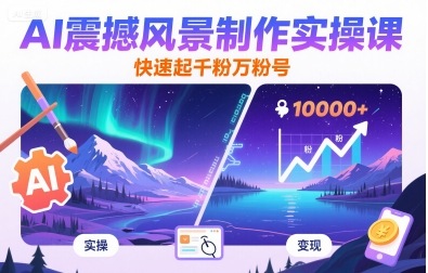 AI震撼风景制作实操课，快速起千粉万粉号网络赚钱,项目资源网,副业资源网,兼职项目,网赚课程-副业赚钱-互联网创业-独家轻创IP大圣网创
