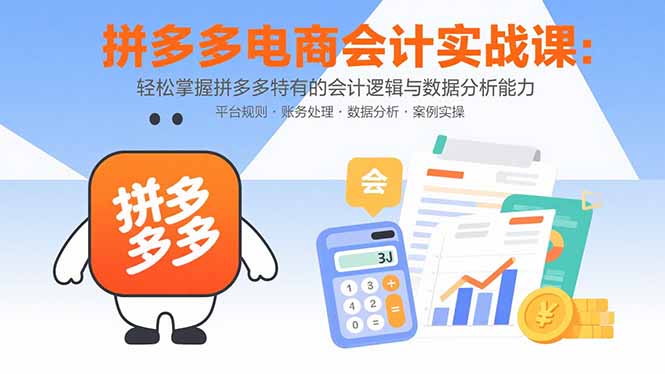 拼多多电商会计实战课：轻松掌握拼多多特有的会计逻辑与数据分析能力网络赚钱,项目资源网,副业资源网,兼职项目,网赚课程-副业赚钱-互联网创业-独家轻创IP大圣网创