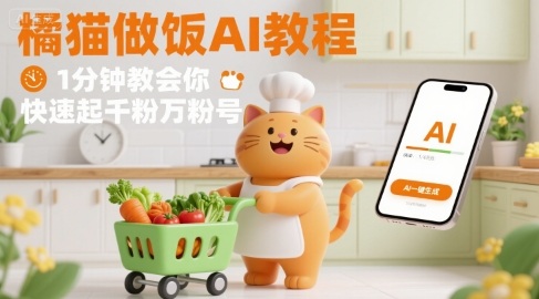 有趣的橘猫买菜做饭视频，用AI一键搞定，1分钟教会你，快速起千粉万粉号网络赚钱,项目资源网,副业资源网,兼职项目,网赚课程-副业赚钱-互联网创业-独家轻创IP大圣网创